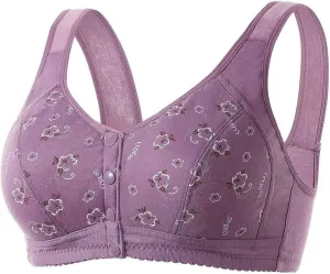 Front Snap Everyday Bras for Older Women Daisy Wirefree Push Up Bra Plus Bralettes Senior Ultra Soft