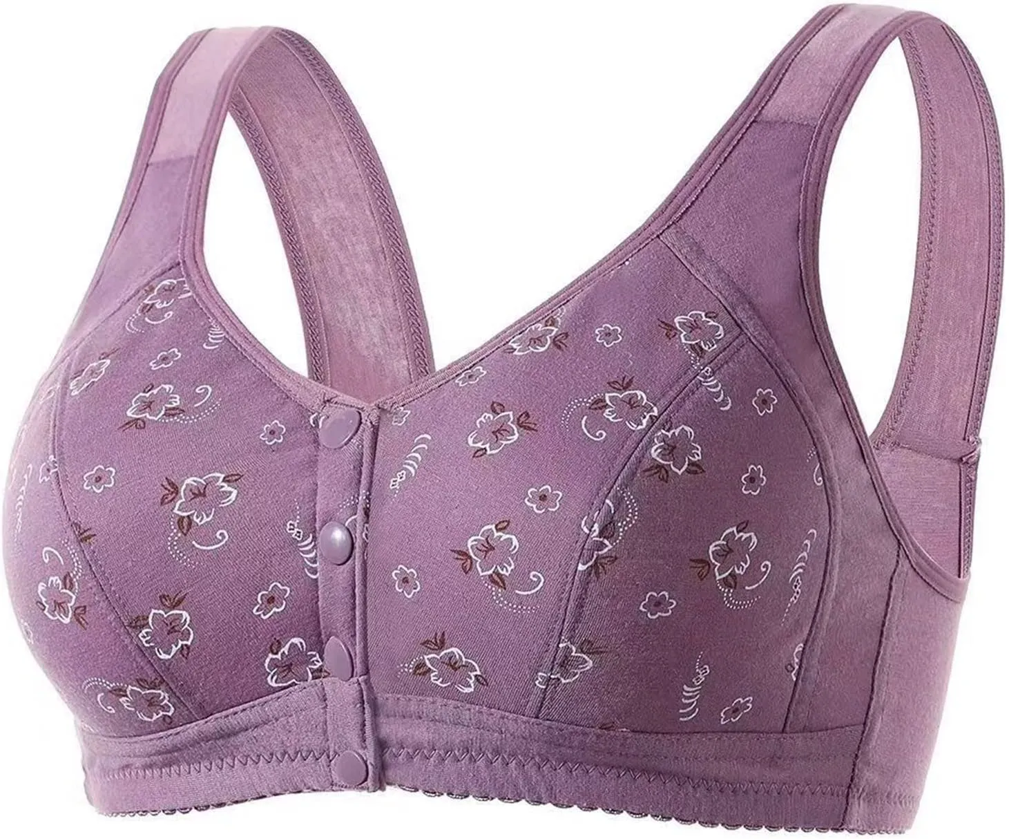 Front Snap Everyday Bras for Older Women Daisy Wirefree Push Up Bra Plus Bralettes Senior Ultra Soft