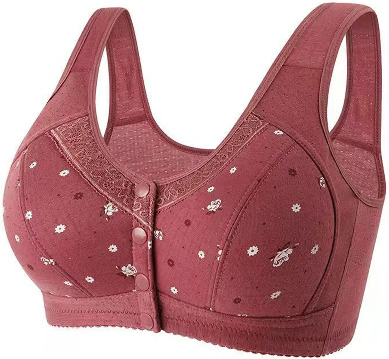 Front Snap Everyday Bras for Older Women Daisy Wirefree Push Up Bra Plus Bralettes Senior Ultra Soft