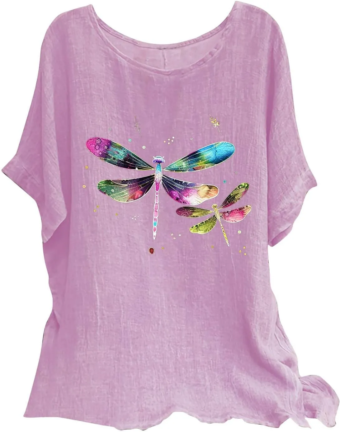 FZYLQY Summer Tunic Tops for Women Lightweight Comfy Tees Dragonfly Trendy Blouses Plus Size Linen 3/4 Length Sleeve Clothes