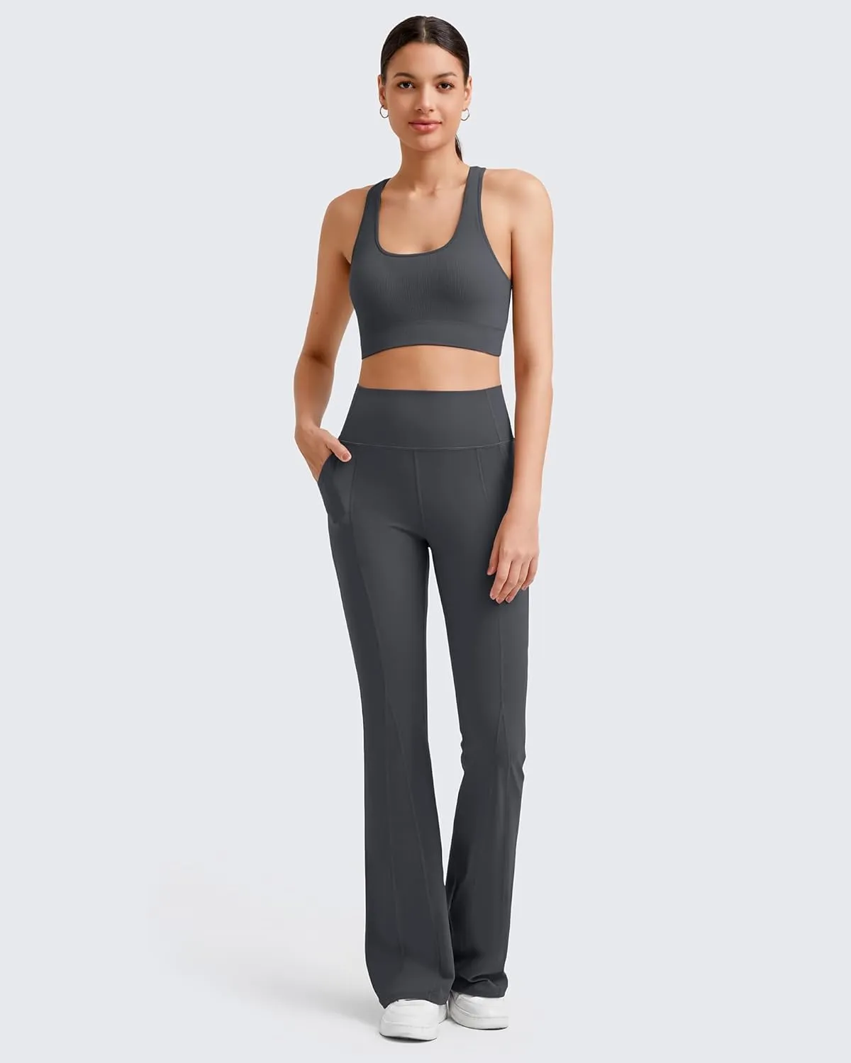 G4Free BareFeel Flare Yoga Pants Women High Waisted Flared Leggings with Pockets Casual Bootcut Pants Petite/Regular/Tall
