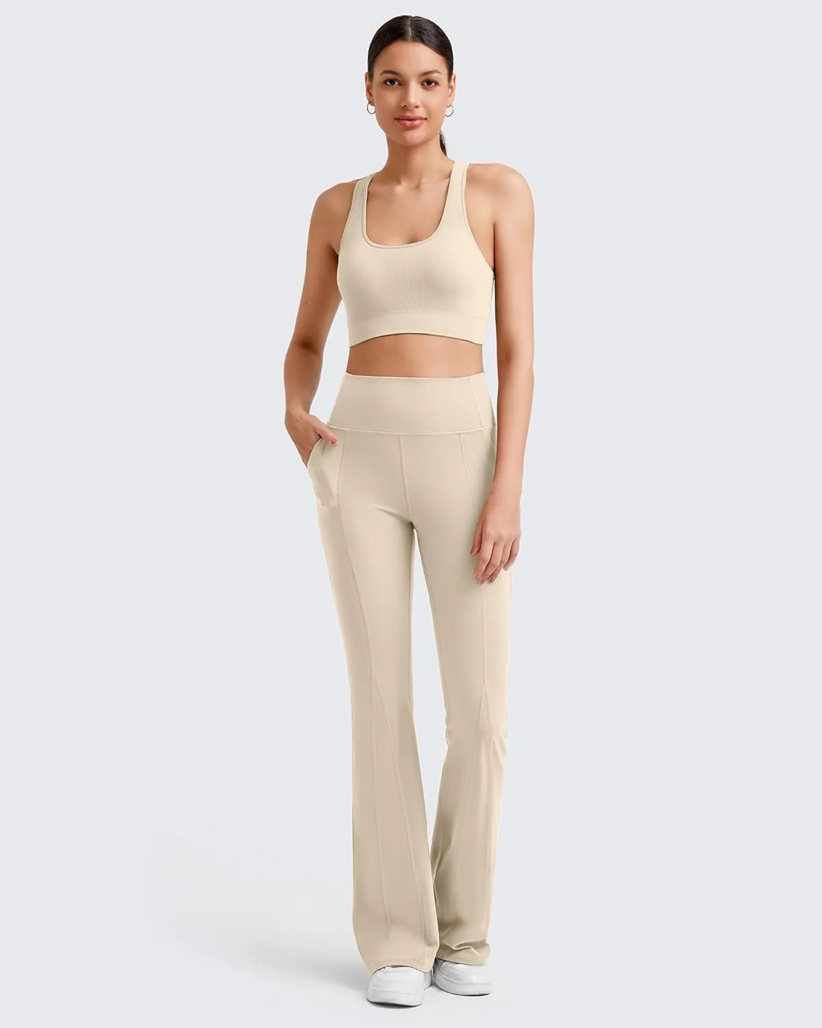 G4Free BareFeel Flare Yoga Pants Women High Waisted Flared Leggings with Pockets Casual Bootcut Pants Petite/Regular/Tall