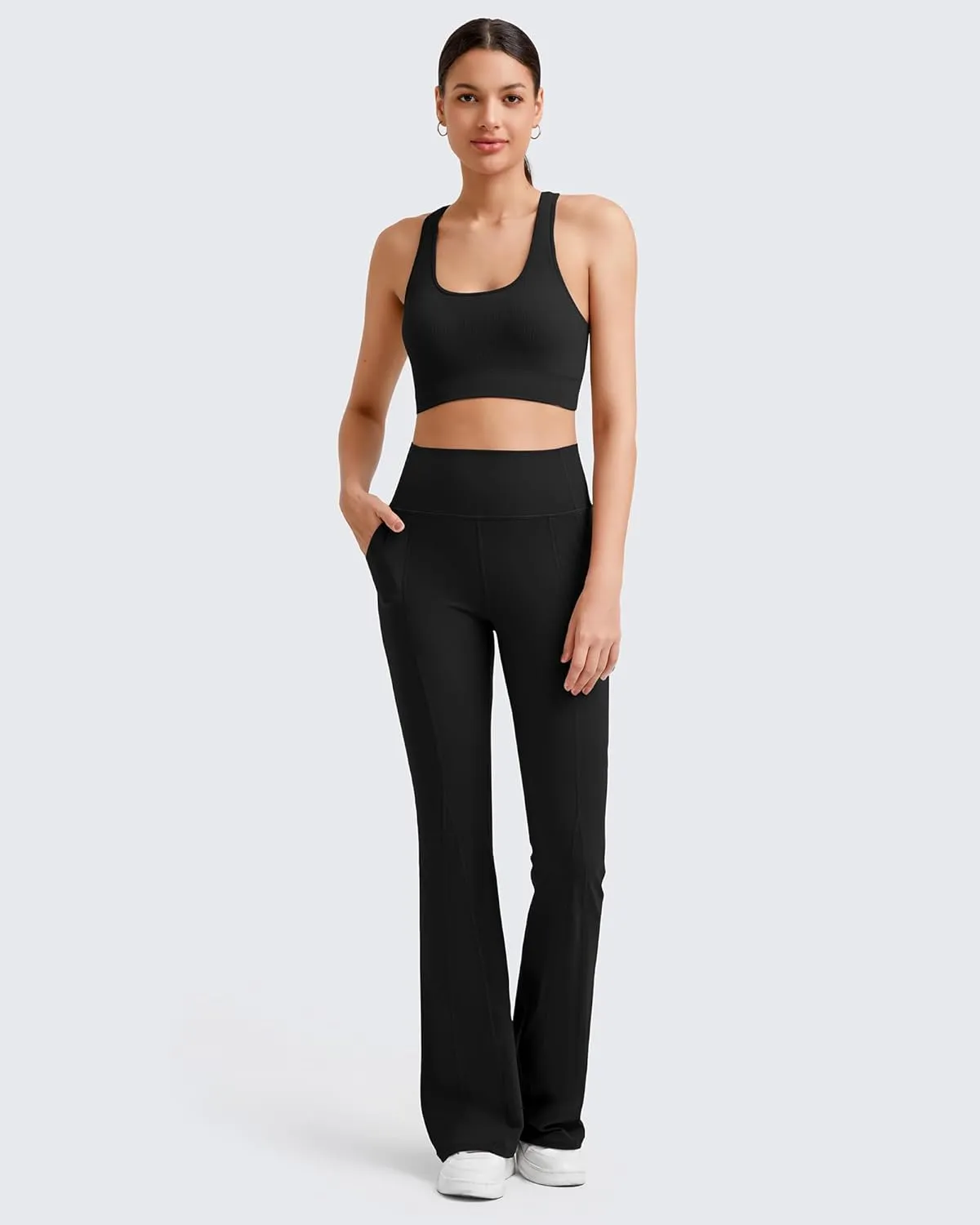 G4Free BareFeel Flare Yoga Pants Women High Waisted Flared Leggings with Pockets Casual Bootcut Pants Petite/Regular/Tall