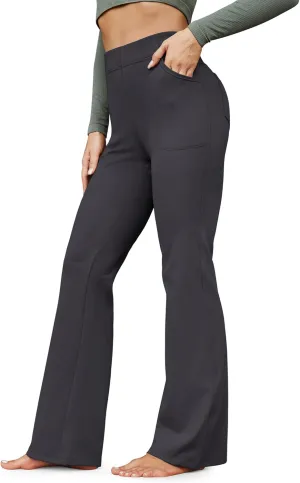 G4Free Fleece Lined Pants for Women Yoga Pants with Pockets Flare Leggings High Waisted Bootcut Dress Winter Work Slacks