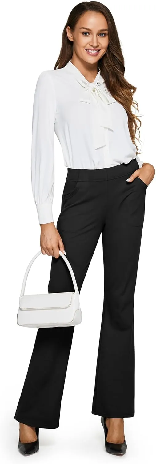 G4Free Fleece Lined Pants for Women Yoga Pants with Pockets Flare Leggings High Waisted Bootcut Dress Winter Work Slacks