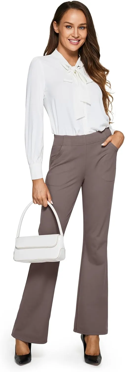 G4Free Fleece Lined Pants for Women Yoga Pants with Pockets Flare Leggings High Waisted Bootcut Dress Winter Work Slacks
