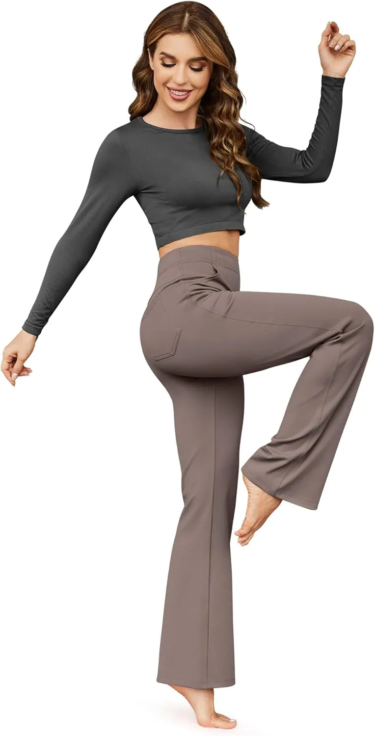 G4Free Fleece Lined Pants for Women Yoga Pants with Pockets Flare Leggings High Waisted Bootcut Dress Winter Work Slacks