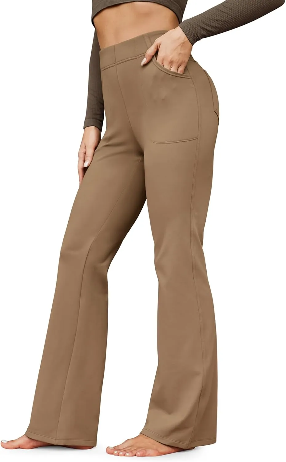 G4Free Fleece Lined Pants for Women Yoga Pants with Pockets Flare Leggings High Waisted Bootcut Dress Winter Work Slacks