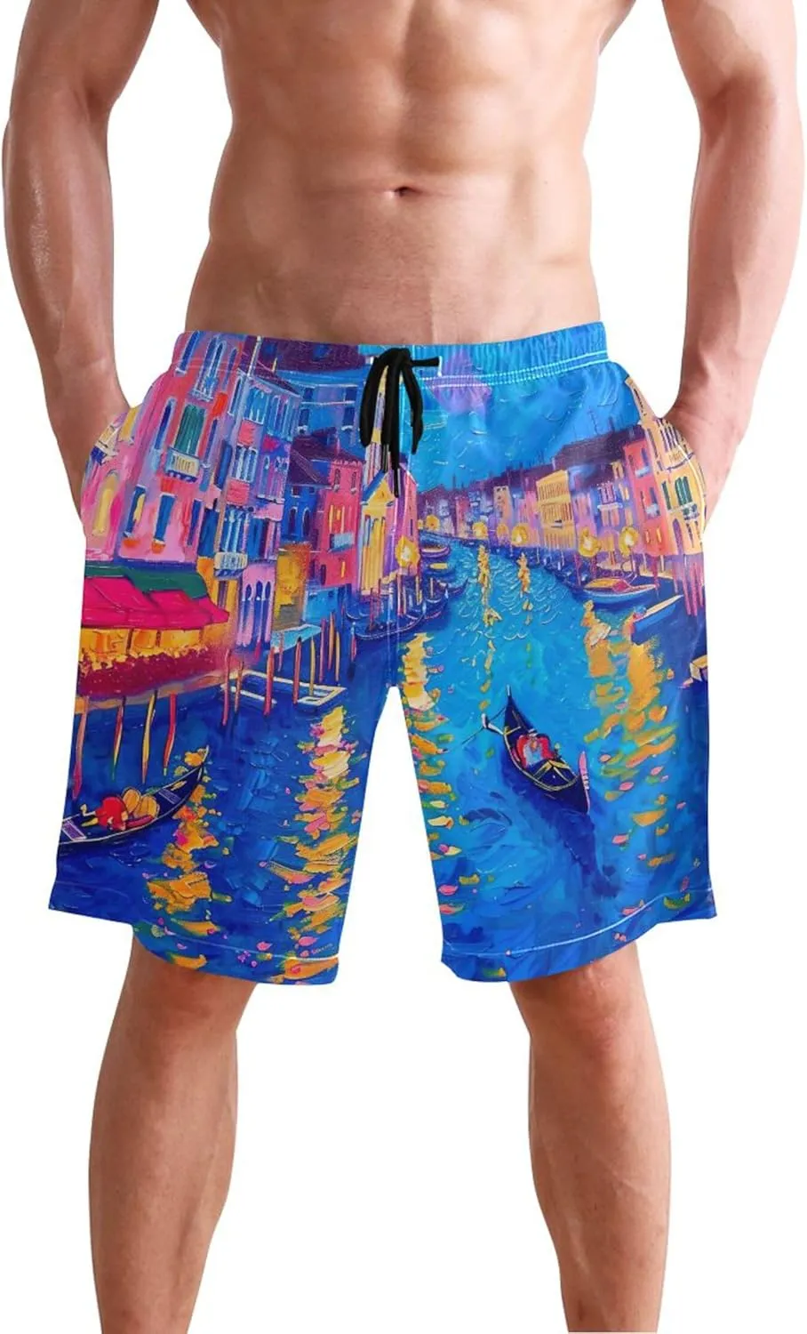 Grand Canal Venice Night Paintings Swim Trunks Men Cute Board Swimming Shorts Vacation Elastic Waist Quick Dry S