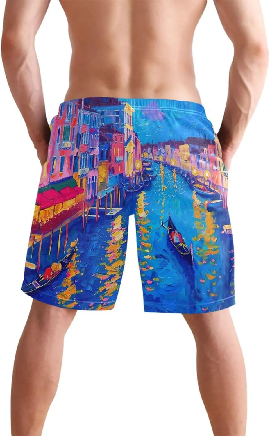Grand Canal Venice Night Paintings Swim Trunks Men Cute Board Swimming Shorts Vacation Elastic Waist Quick Dry S