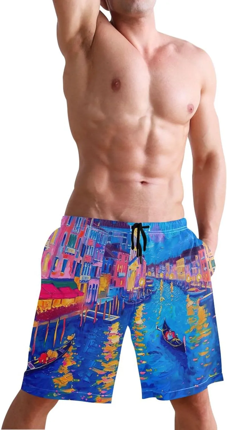 Grand Canal Venice Night Paintings Swim Trunks Men Cute Board Swimming Shorts Vacation Elastic Waist Quick Dry S