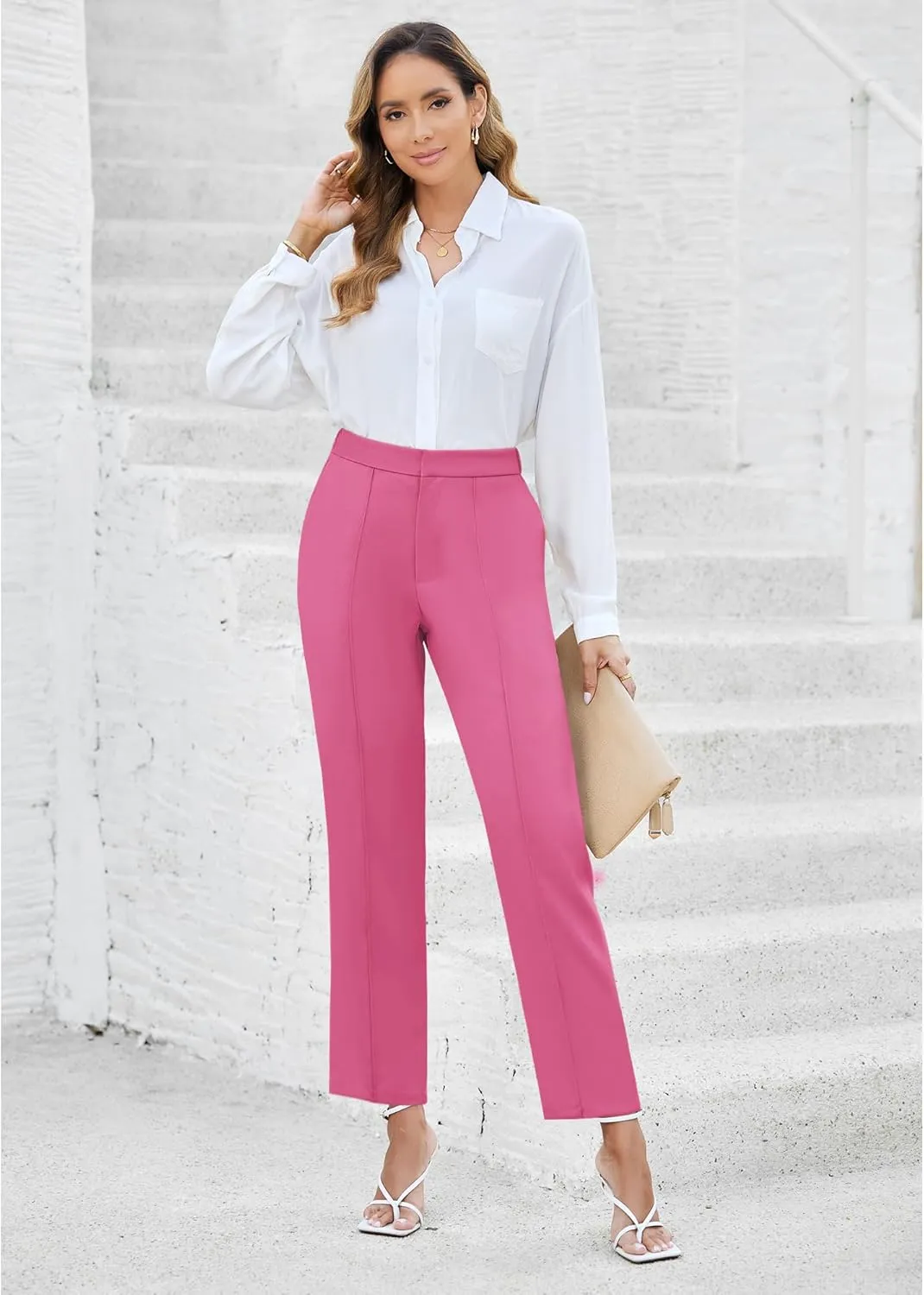 GRAPENT Dress Pants Women High Waisted Work Pants Dressy Casual Straight Leg Elastic Waist Cropped Trousers Ankle Slacks