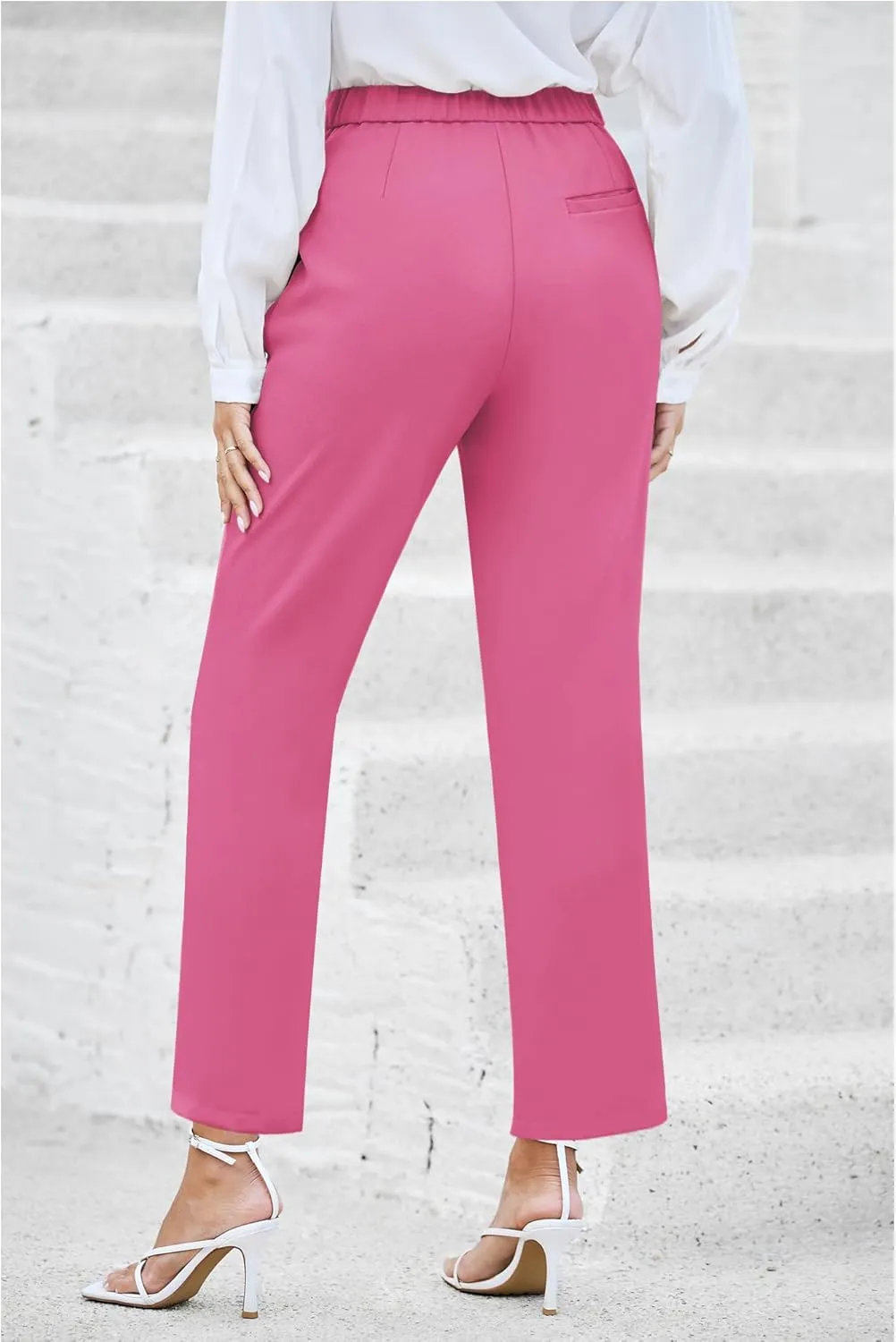 GRAPENT Dress Pants Women High Waisted Work Pants Dressy Casual Straight Leg Elastic Waist Cropped Trousers Ankle Slacks