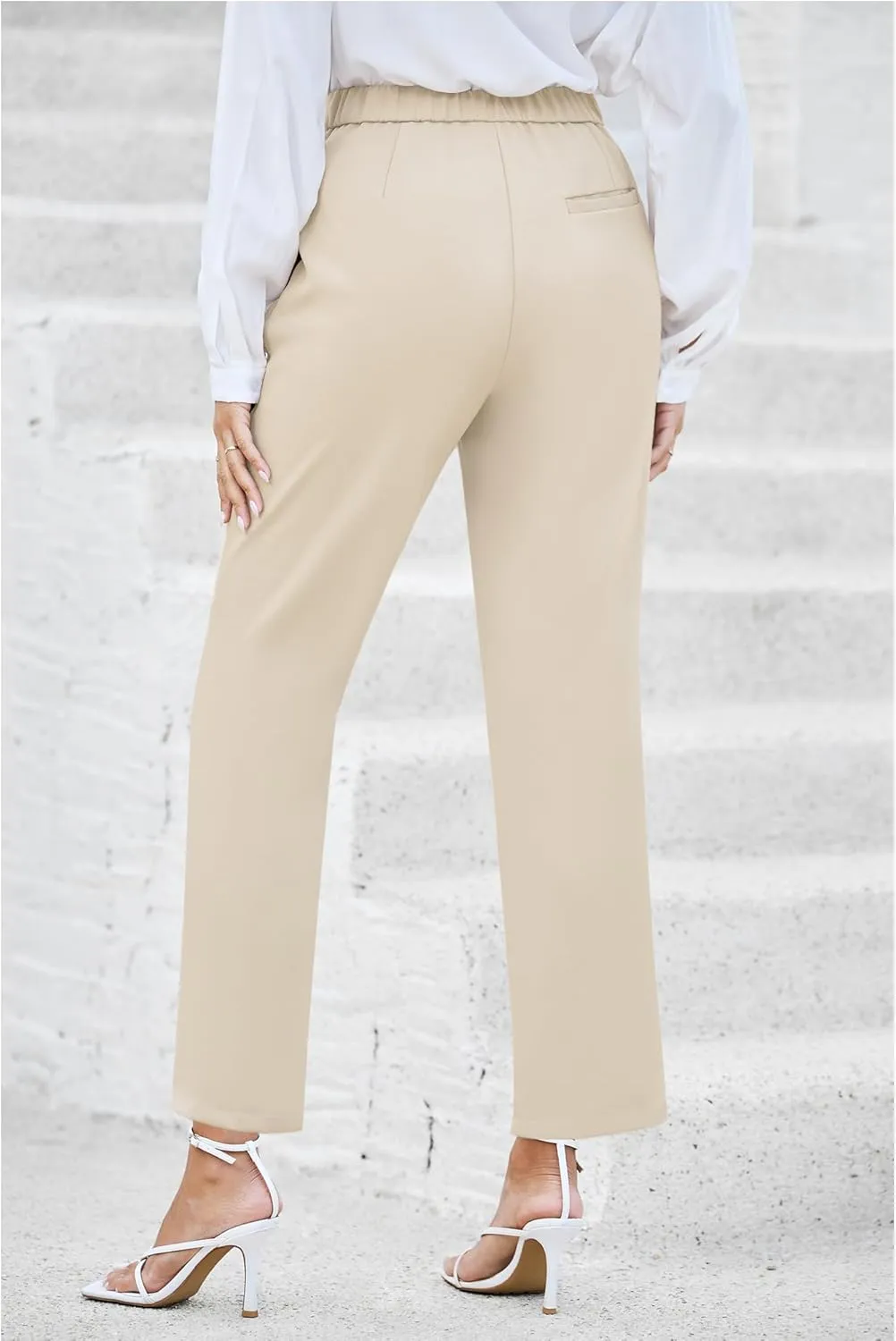 GRAPENT Dress Pants Women High Waisted Work Pants Dressy Casual Straight Leg Elastic Waist Cropped Trousers Ankle Slacks