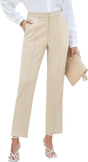 GRAPENT Dress Pants Women High Waisted Work Pants Dressy Casual Straight Leg Elastic Waist Cropped Trousers Ankle Slacks