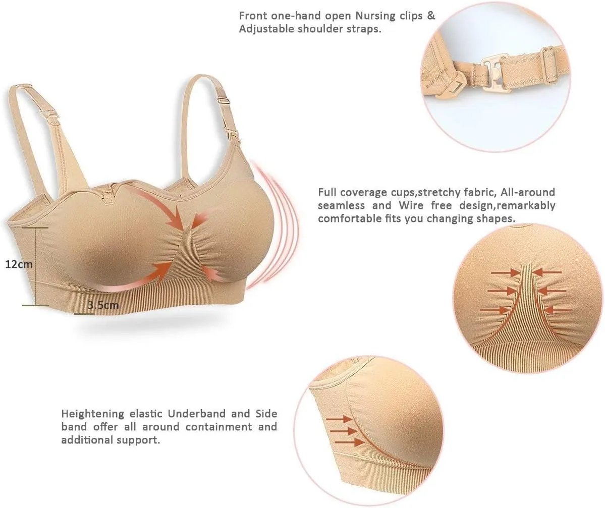 GXXGE 4Pack Nursing Bra for Breastfeeding Maternity Bras Push Up Silk Seamless Pregnancy Bralette Underwear