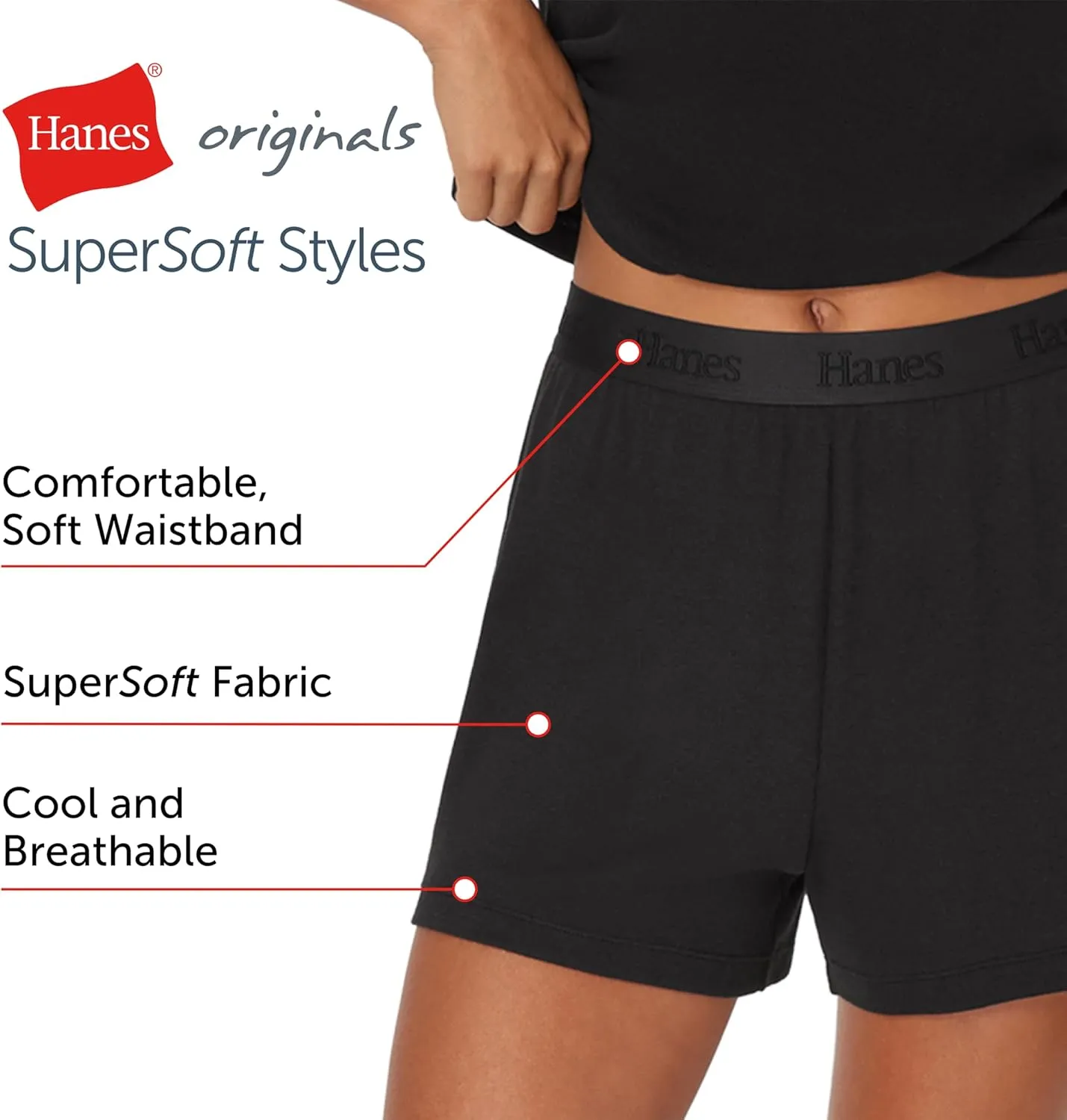 Hanes Women's Originals Sleep, 2-Pack, Comfywear Supersoft Rib Lounge Shorts, Loungewear Pack
