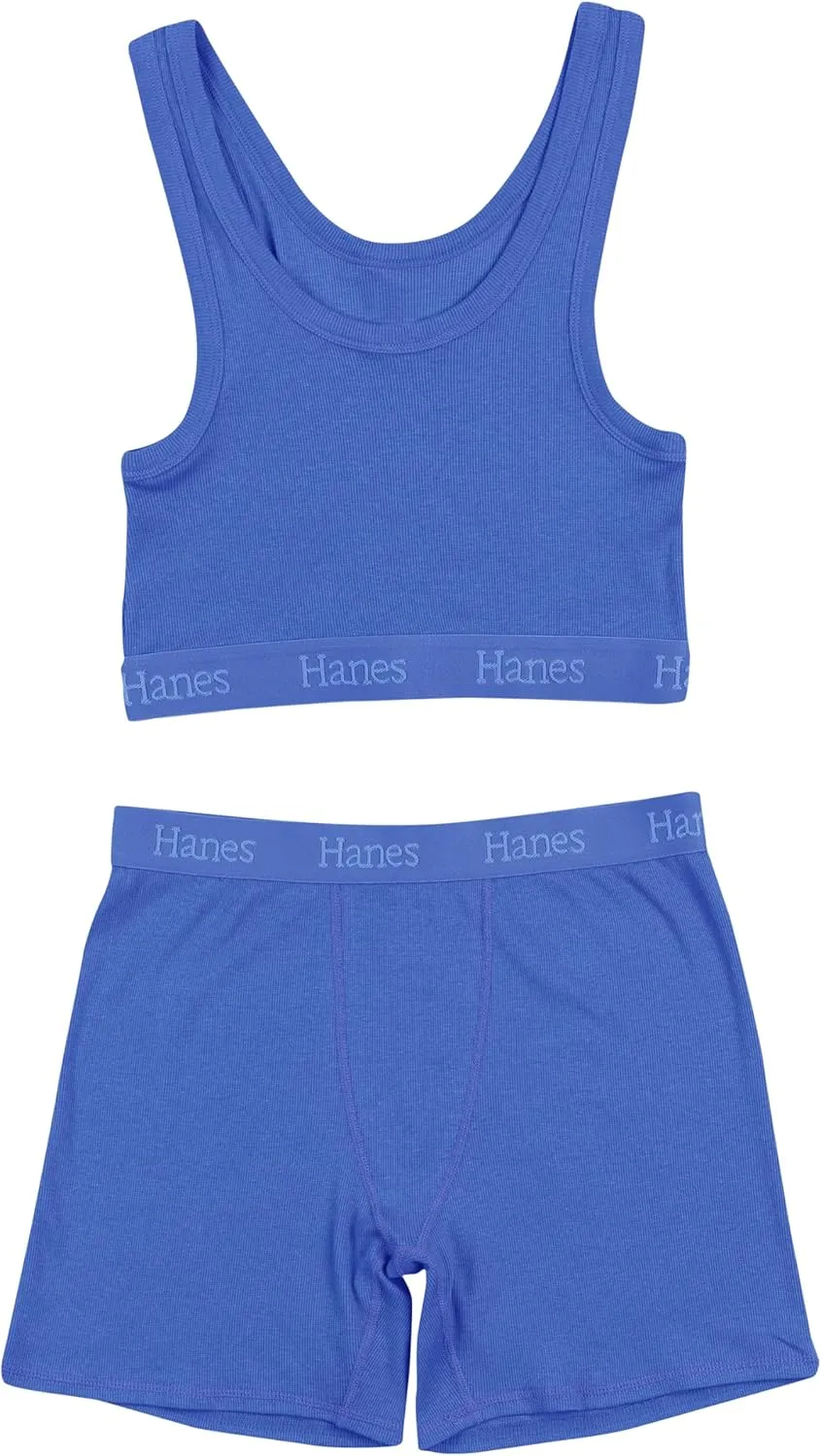 Hanes Women's Originals SuperSoft Comfywear 2 Piece Lounge Crop Top & Boxer Shorts Loungewear Set