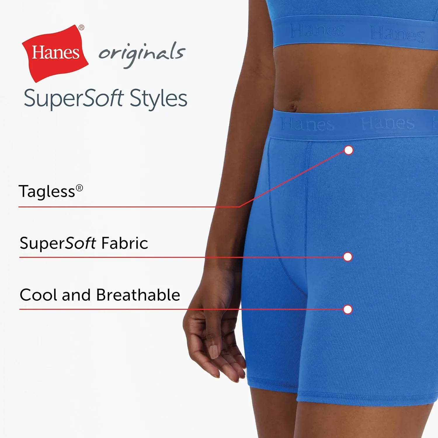 Hanes Women's Originals SuperSoft Comfywear 2 Piece Lounge Crop Top & Boxer Shorts Loungewear Set