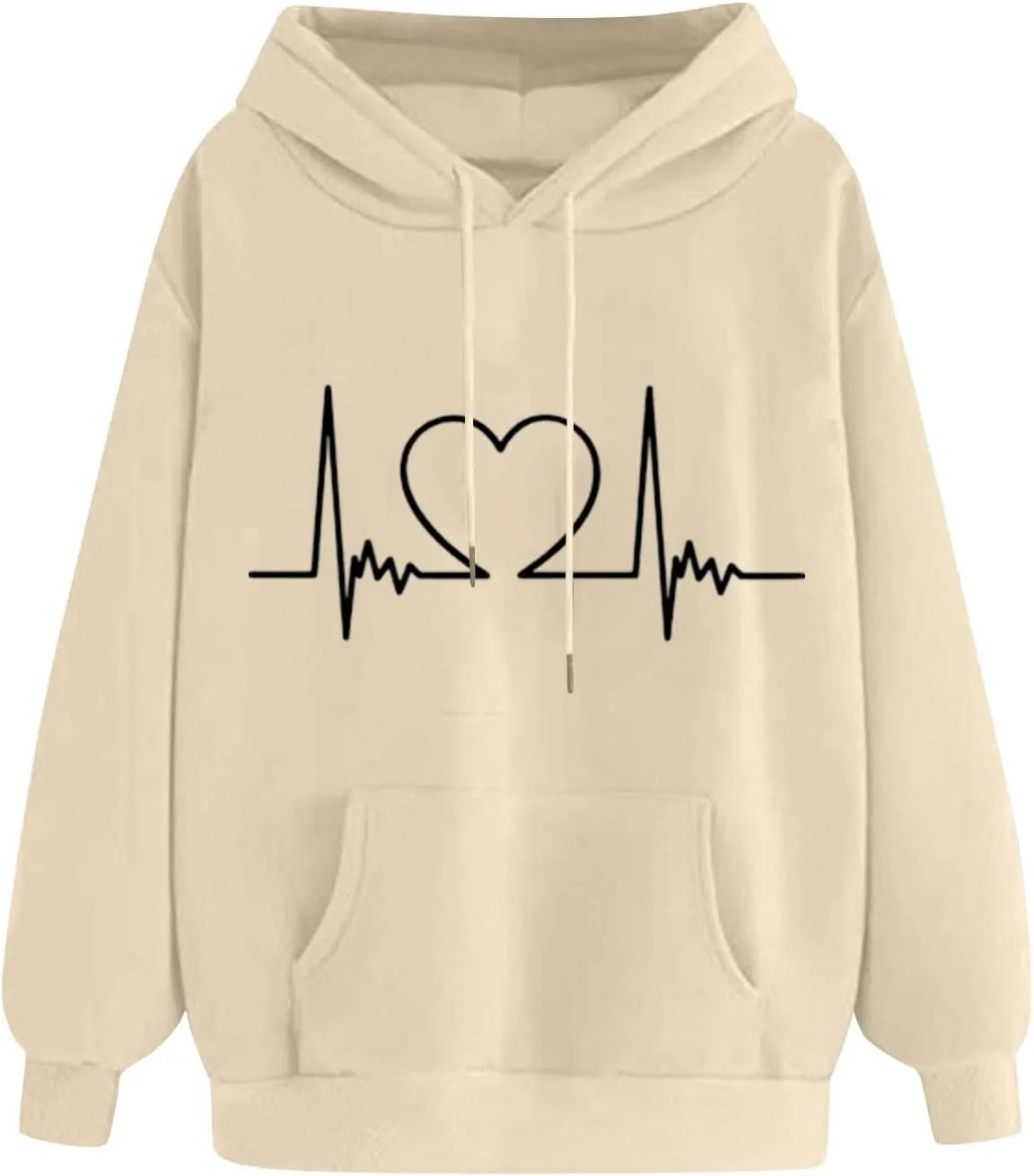 Heartbeat Graphic Hoodie for Women Oversized Casual Pullover Long Sleeve Relaxed Fit Comfy Loungewear Homewear