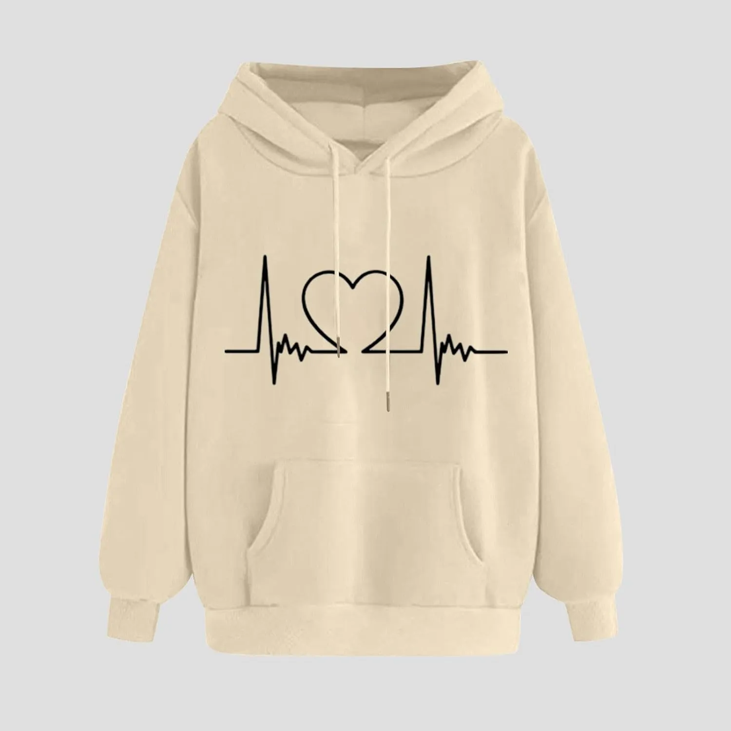 Heartbeat Graphic Hoodie for Women Oversized Casual Pullover Long Sleeve Relaxed Fit Comfy Loungewear Homewear