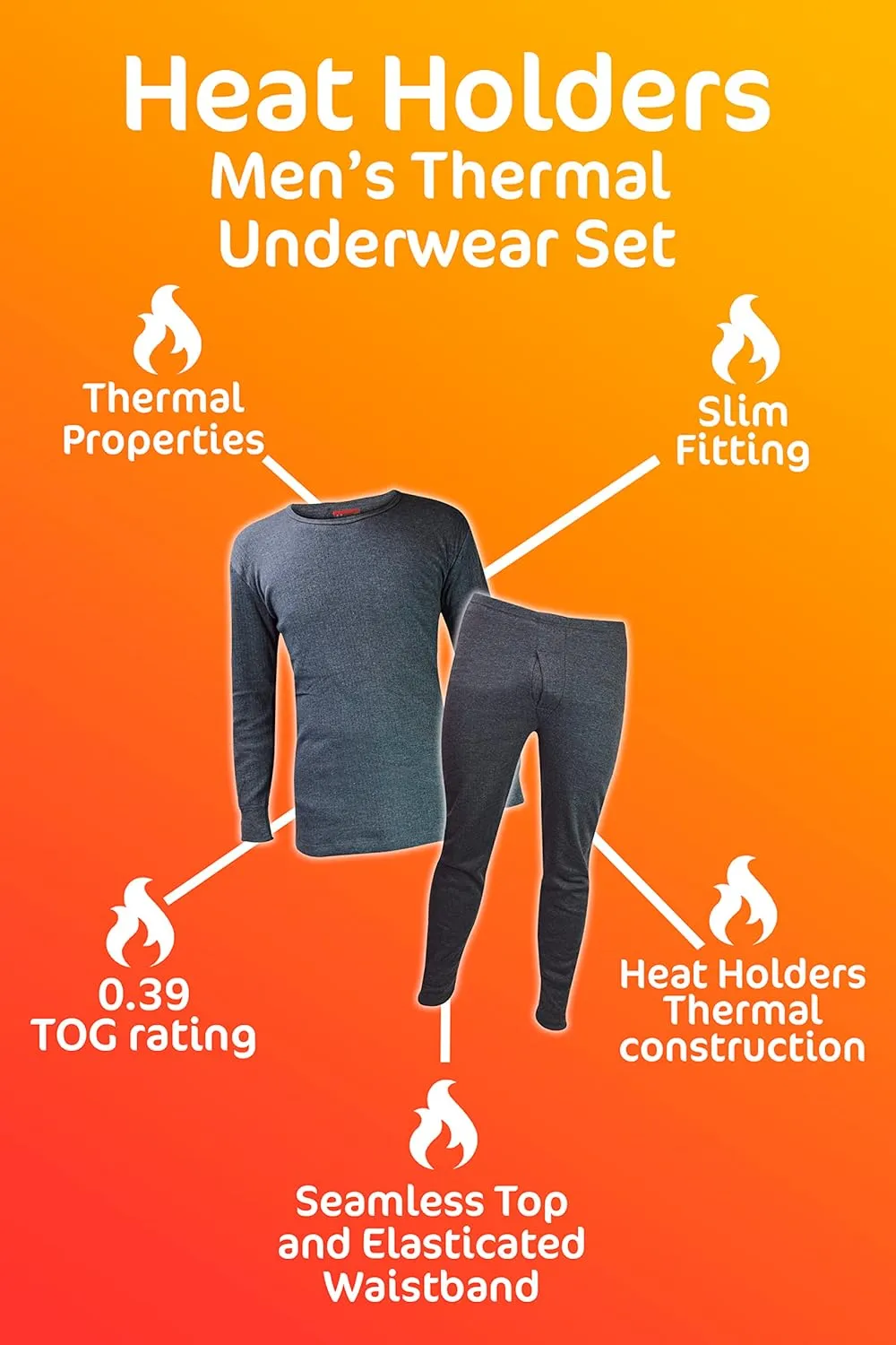 HEAT HOLDERS Mens Thermal Underwear Set Winter Long Sleeve Top & Long Johns