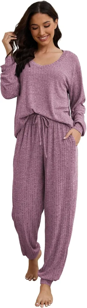 Hellomamma Women Pajama Sets 2 Piece: Long Sleeve Lounge Sets Pjs Casual Ladies Fall Outfit Pj Sleepwear With Pockets