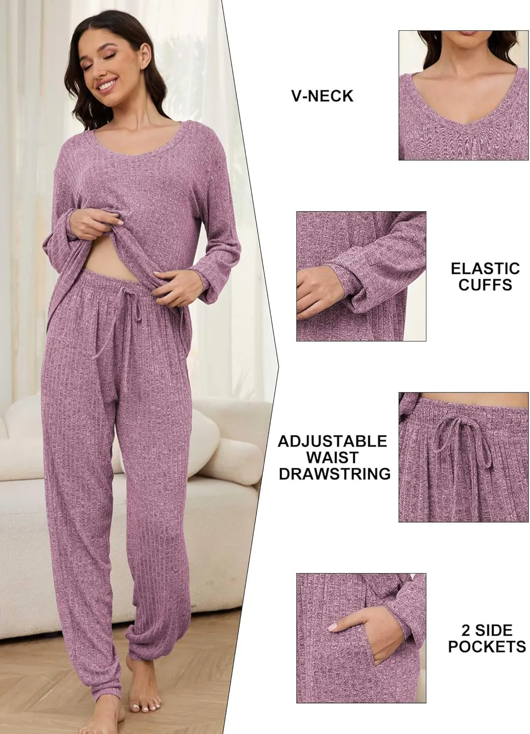 Hellomamma Women Pajama Sets 2 Piece: Long Sleeve Lounge Sets Pjs Casual Ladies Fall Outfit Pj Sleepwear With Pockets