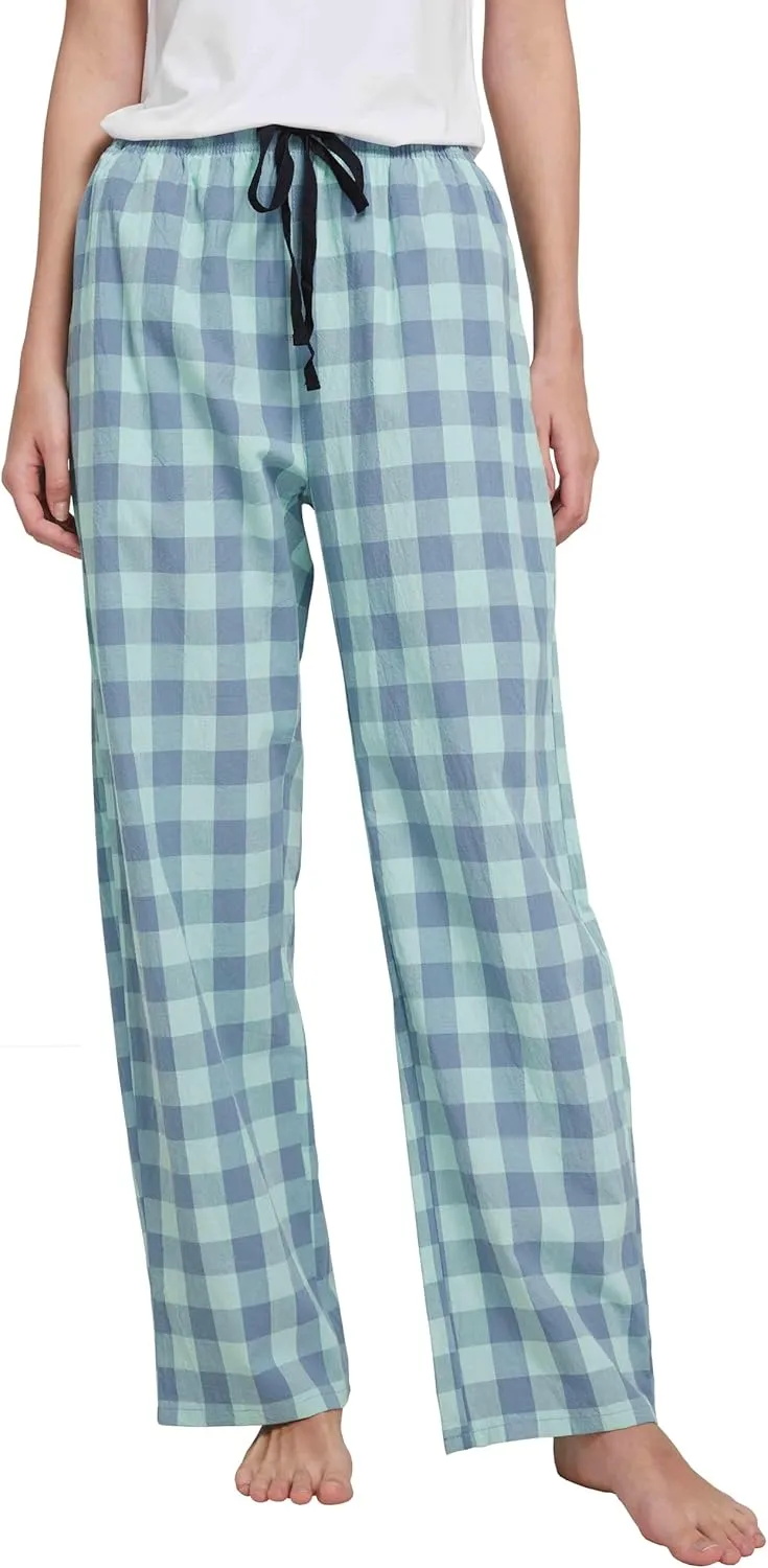HiddenValor Women Lightweight Woven Cotton Plaid Pajama Lounge Pants With Pockets