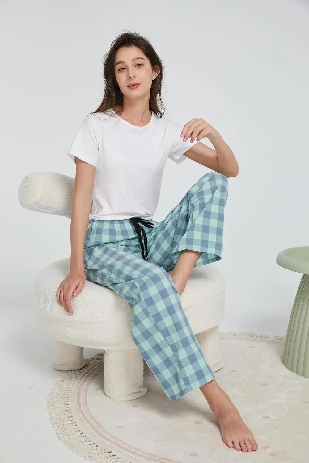HiddenValor Women Lightweight Woven Cotton Plaid Pajama Lounge Pants With Pockets