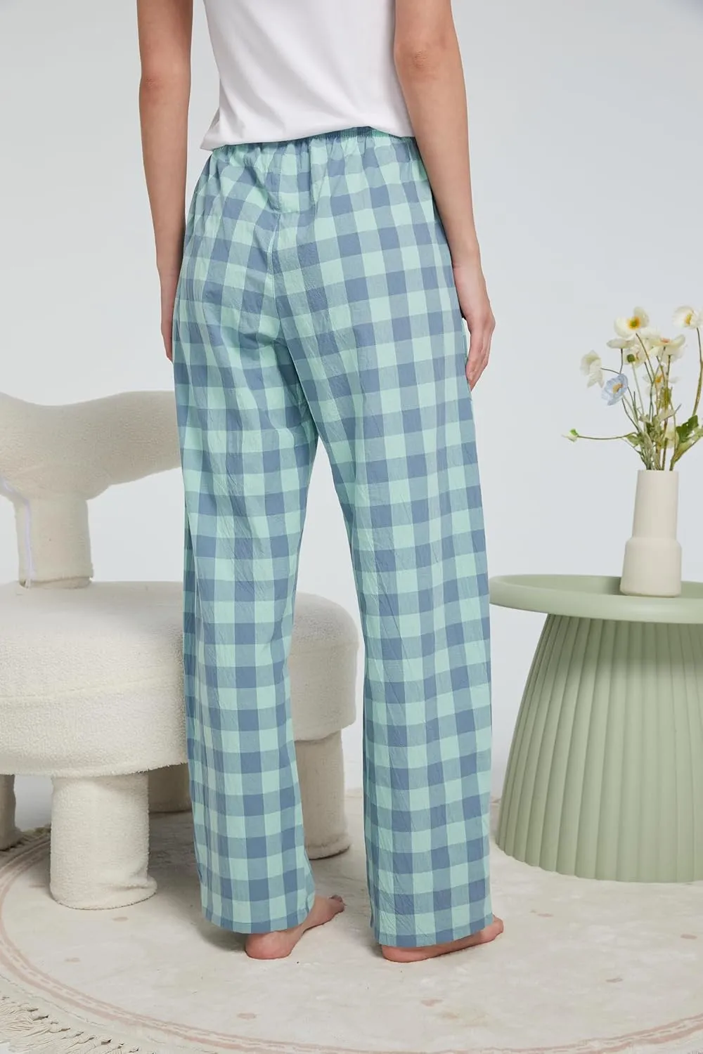 HiddenValor Women Lightweight Woven Cotton Plaid Pajama Lounge Pants With Pockets