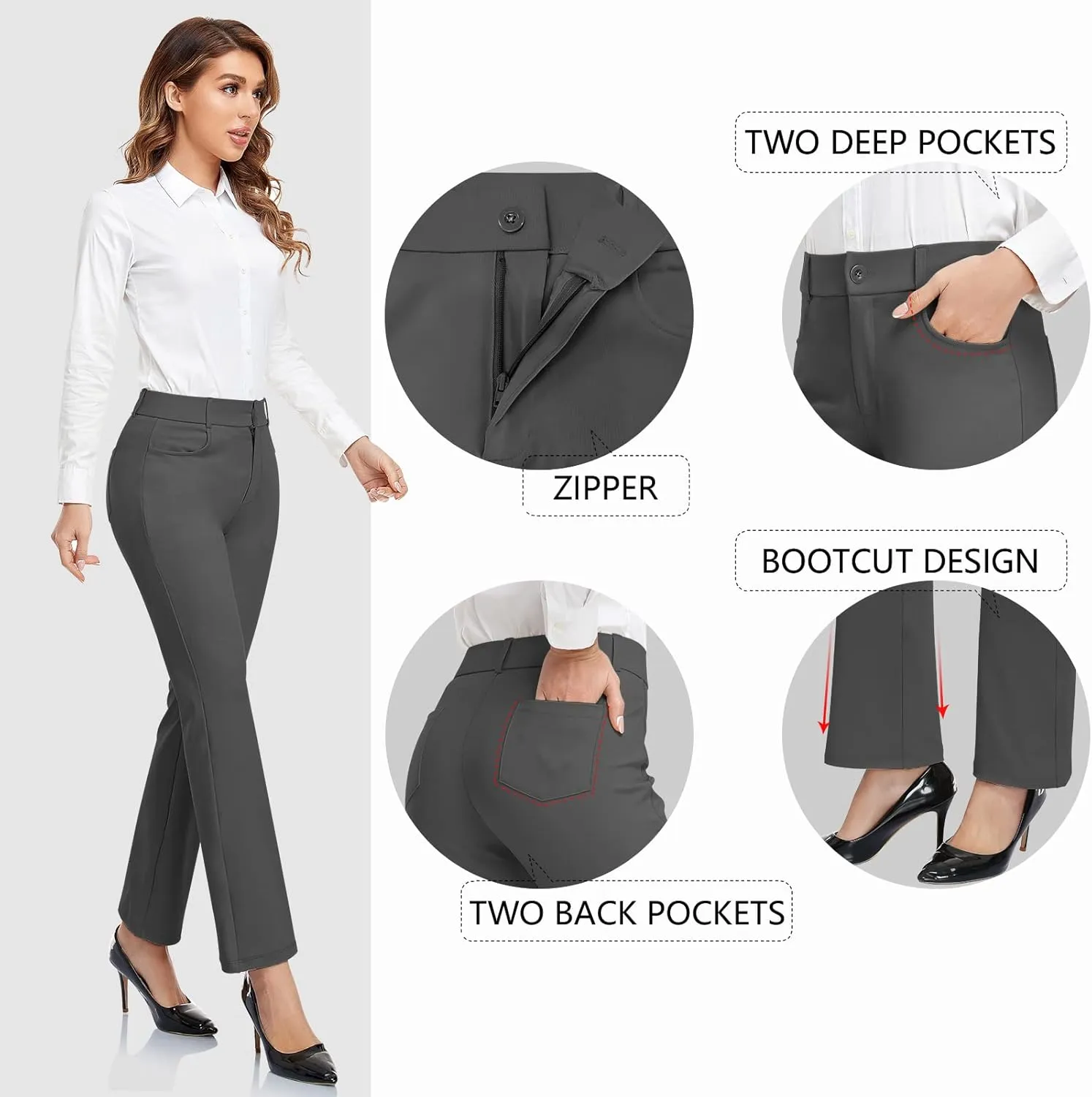 HISKYWIN Womens Dress Pants Stretch Work Office Business Slacks Comfy Yoga Golf Pants with Pockets