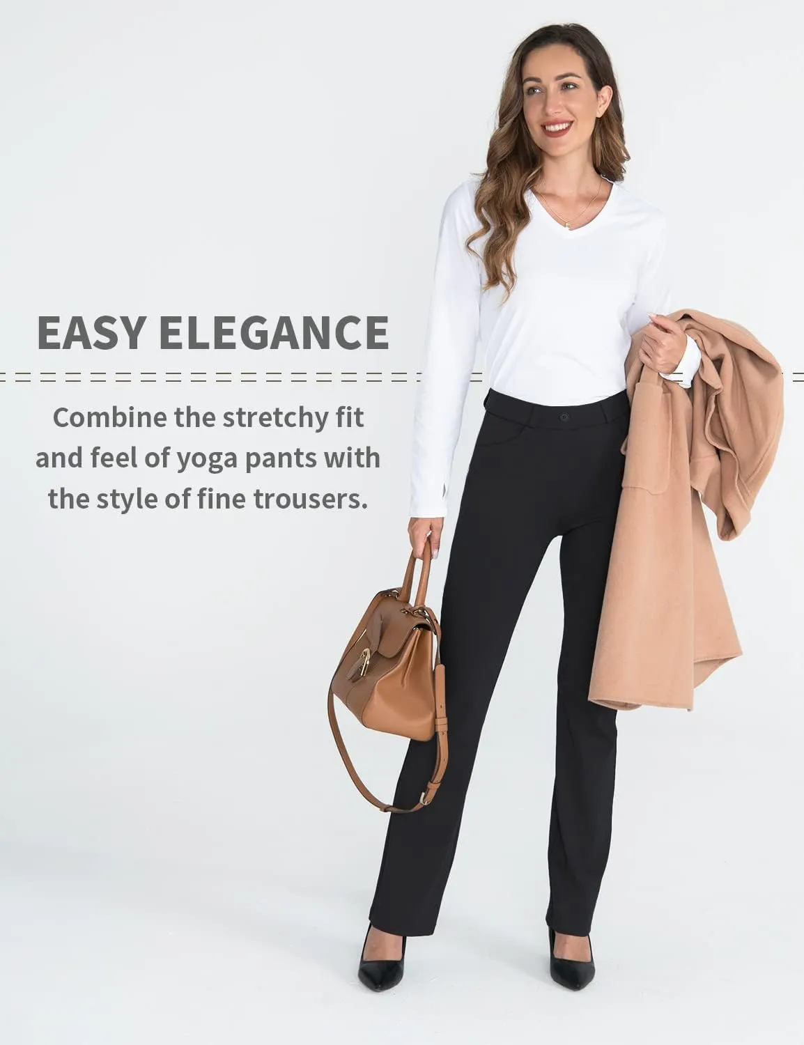 Hiverlay Dress Pants for Women Stretchy Pull On Straight Leg Trouser with Pockets