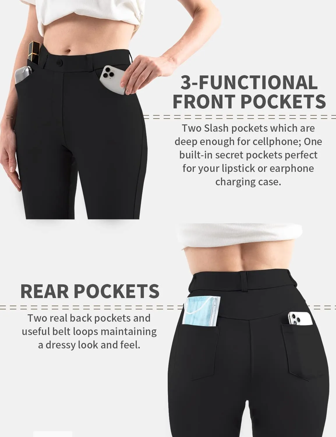 Hiverlay Dress Pants for Women Stretchy Pull On Straight Leg Trouser with Pockets