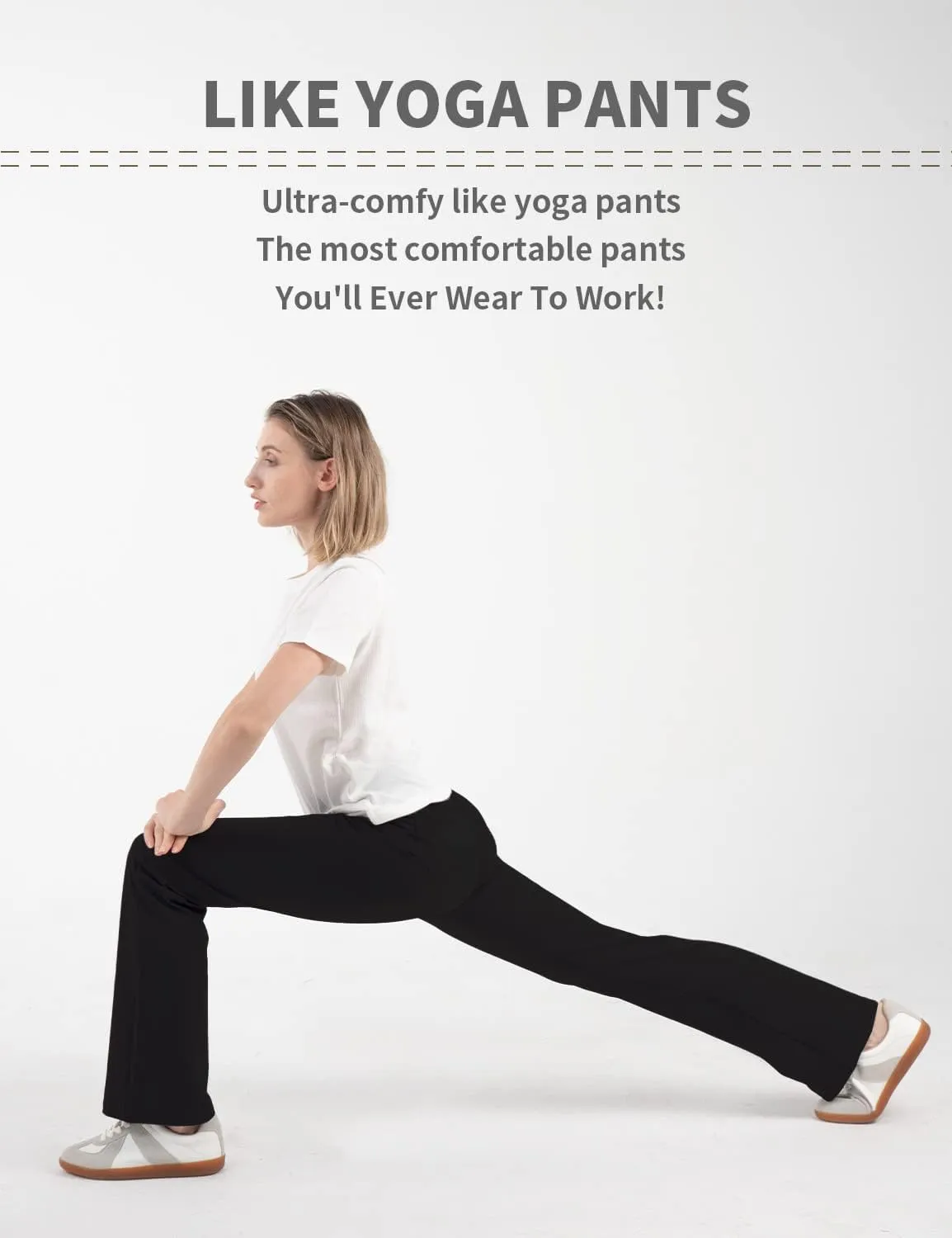 Hiverlay Dress Pants for Women Stretchy Pull On Straight Leg Trouser with Pockets