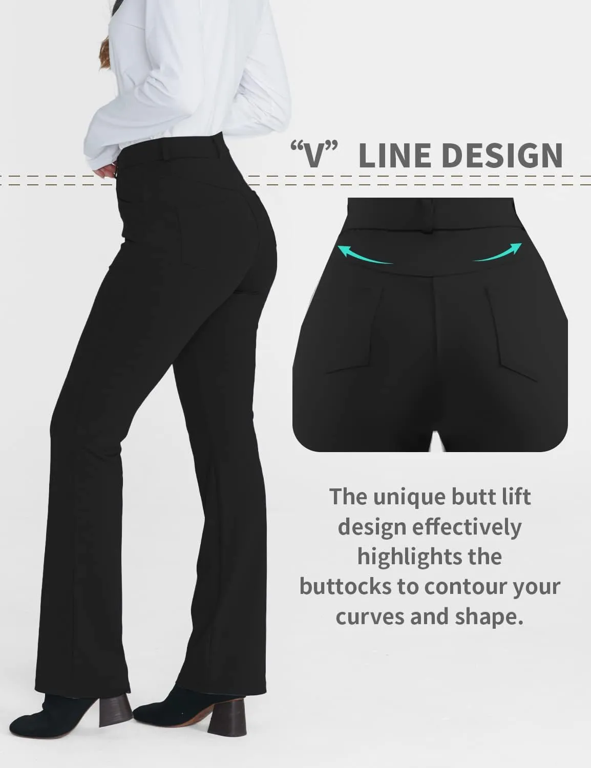 Hiverlay Dress Pants for Women Stretchy Pull On Straight Leg Trouser with Pockets