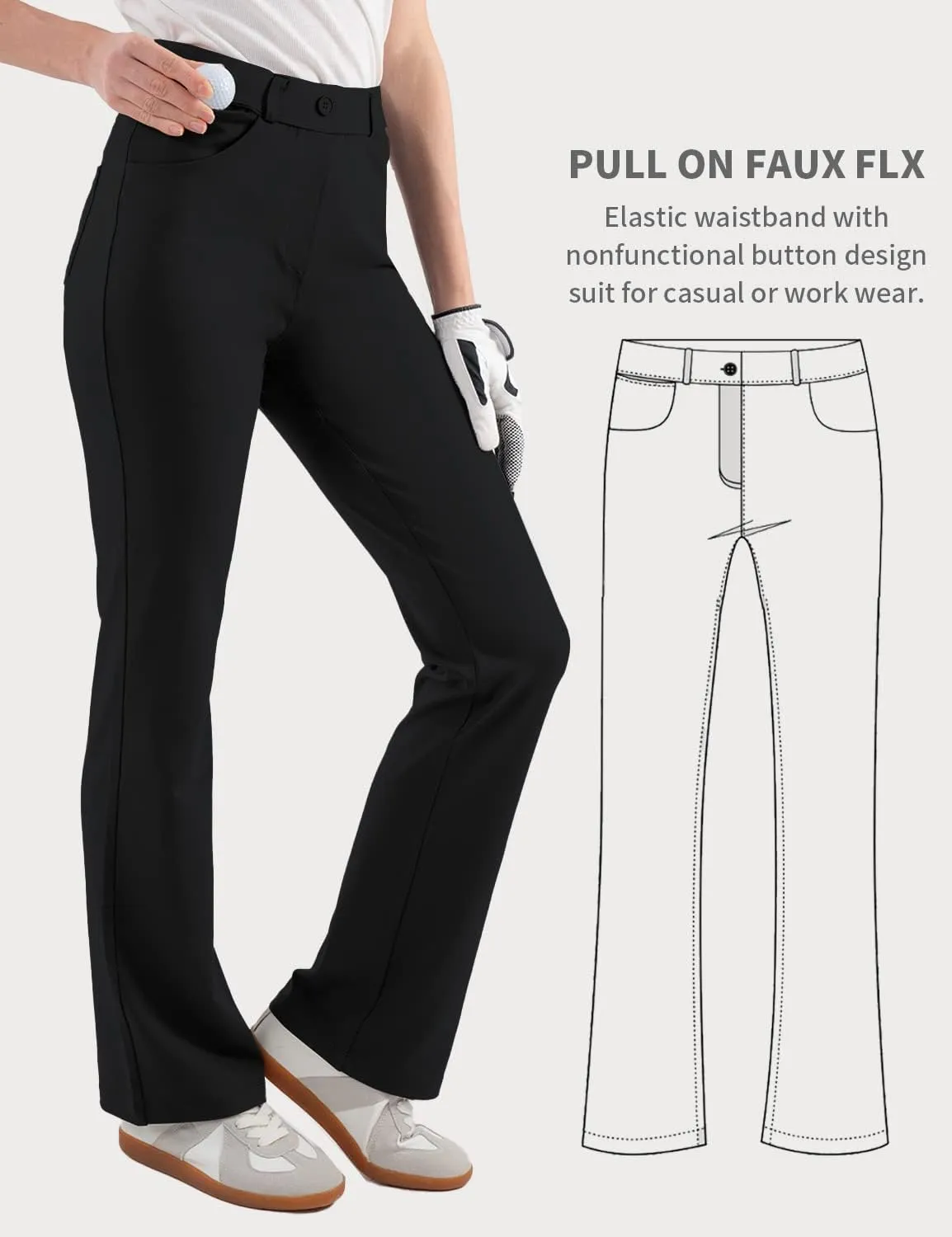 Hiverlay Dress Pants for Women Stretchy Pull On Straight Leg Trouser with Pockets