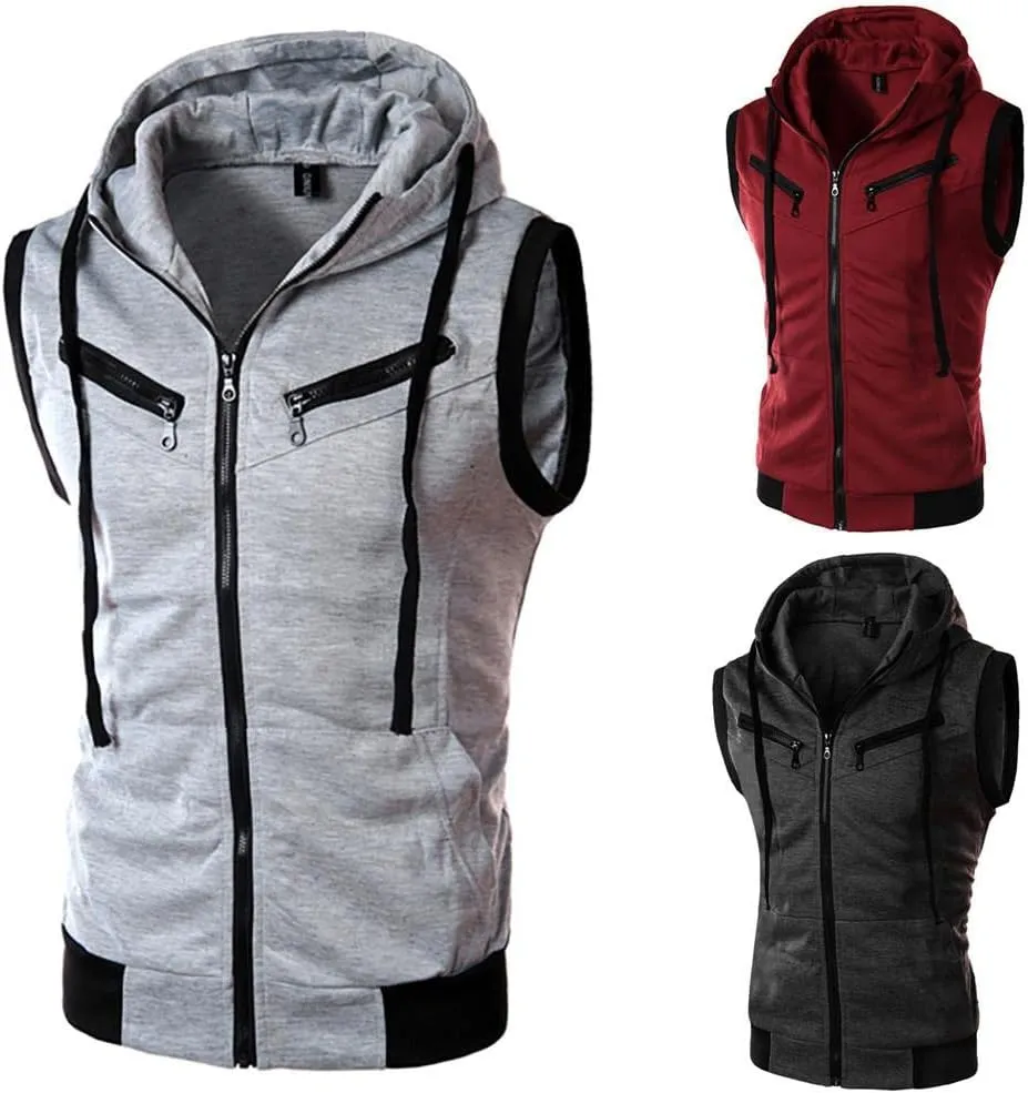 Hoodies for Men Men's Workout Sleeveless Shirts Muscle Hooded Tank Gym Fitness Quick Dry Sleeveless Hoodies Zip Tops
