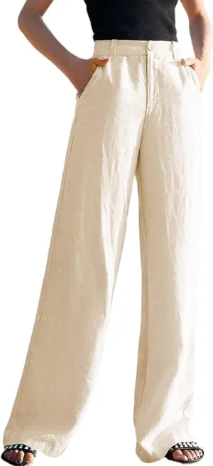 Hooever Womens Casual High Waisted Wide Leg Pants Button Up Straight Leg Trousers