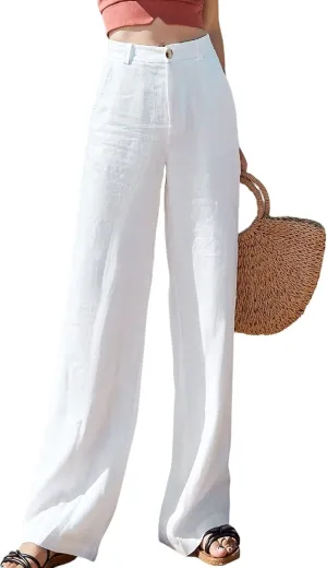 Hooever Womens Casual High Waisted Wide Leg Pants Button Up Straight Leg Trousers
