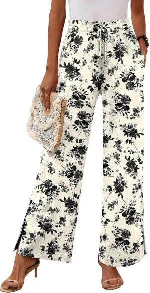 HOTGIFT 2025 Womens Pants Wide Leg High Waisted Adjustable Drawstring Trousers with Pockets Casual Lightweight