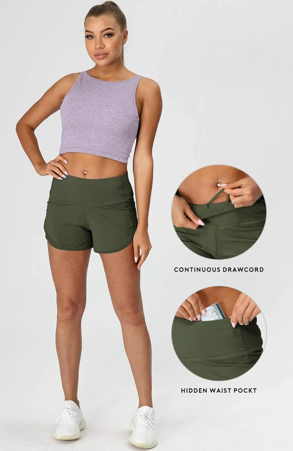 icyzone Women's Quick-Dry Athletic Running Workout Yoga Shorts - 3 Inches