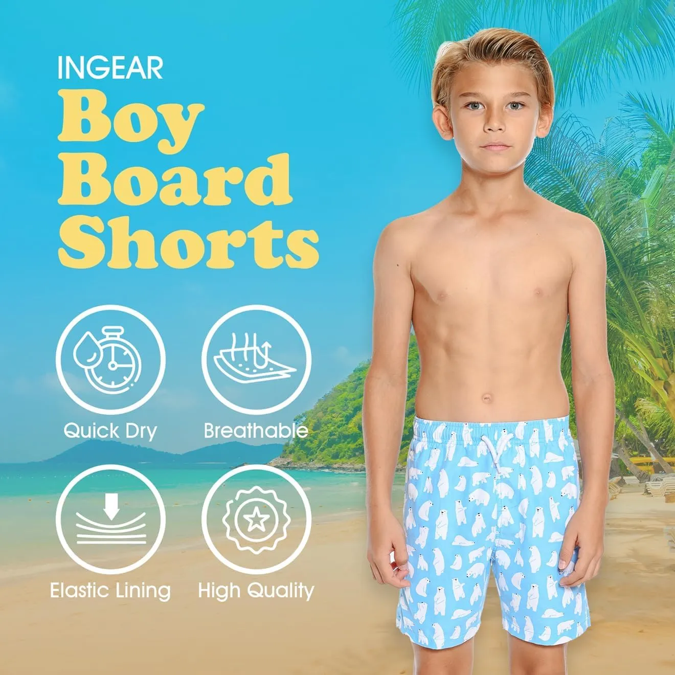 INGEAR Little Boys Quick Dry Beach Board Shorts Kids Swim Trunk Swimsuit Beach Shorts Swim Trunk for Boys