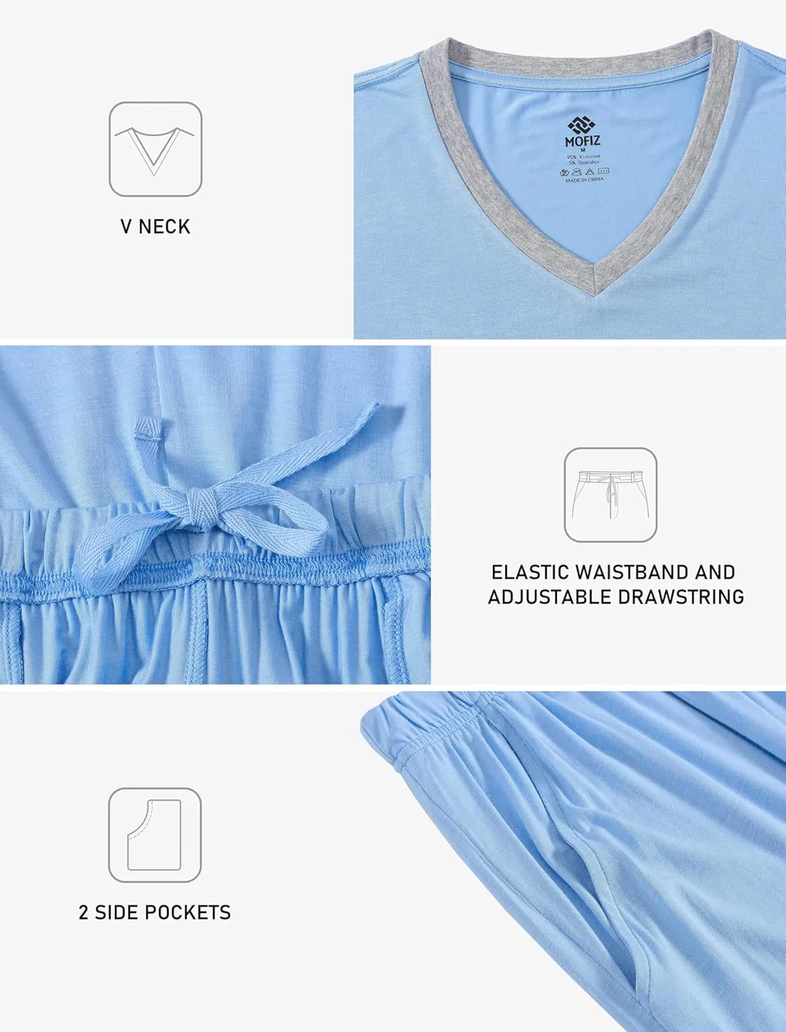 JINSHI Men's Pajama Sets Sleepwear Nightwear Lightweight Quick Dry Soft 2 Piece Long Sleeve Mens Loungewear Sets with Pocket