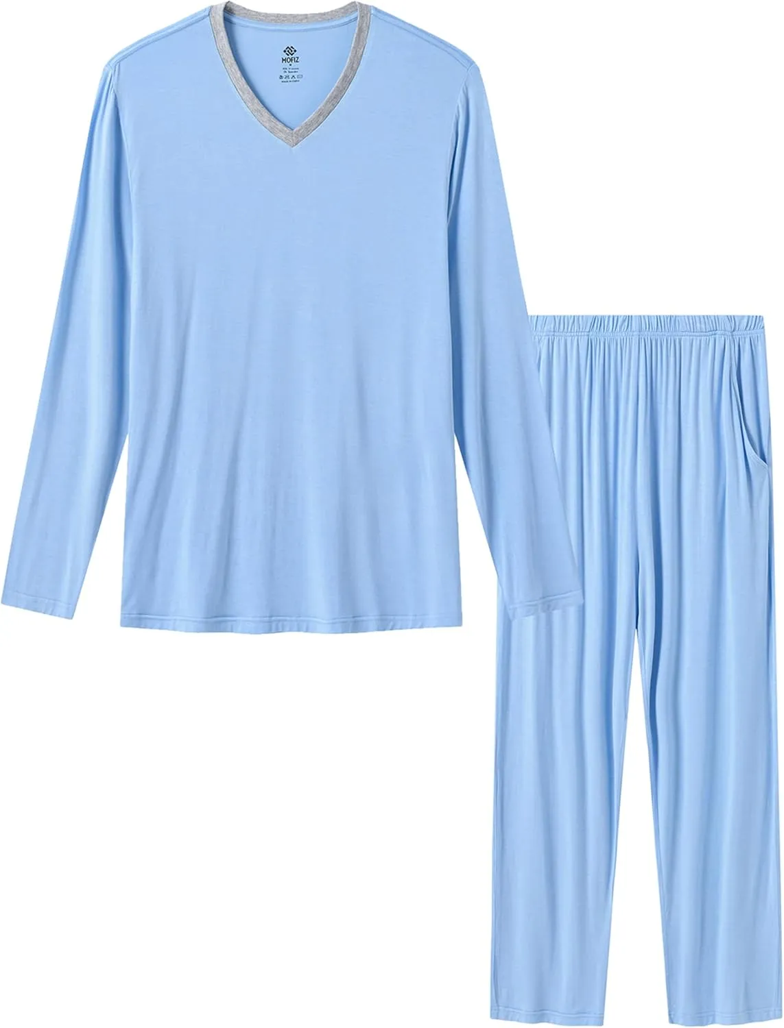 JINSHI Men's Pajama Sets Sleepwear Nightwear Lightweight Quick Dry Soft 2 Piece Long Sleeve Mens Loungewear Sets with Pocket