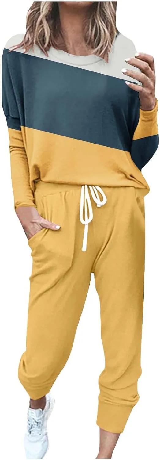 Jogger Sets for Women 2 Piece Sweatsuits Casual Long Sleeve Tops and Pants Sets Plus Size Lounge Tracksuit Loungewear