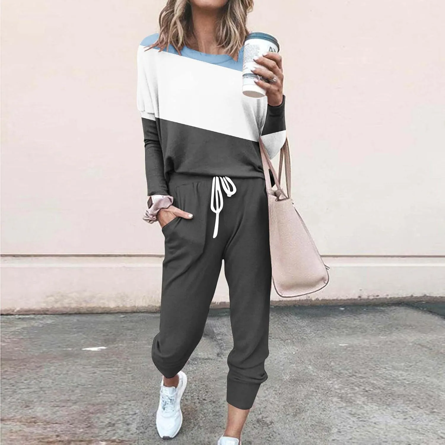 Jogger Sets for Women 2 Piece Sweatsuits Casual Long Sleeve Tops and Pants Sets Plus Size Lounge Tracksuit Loungewear
