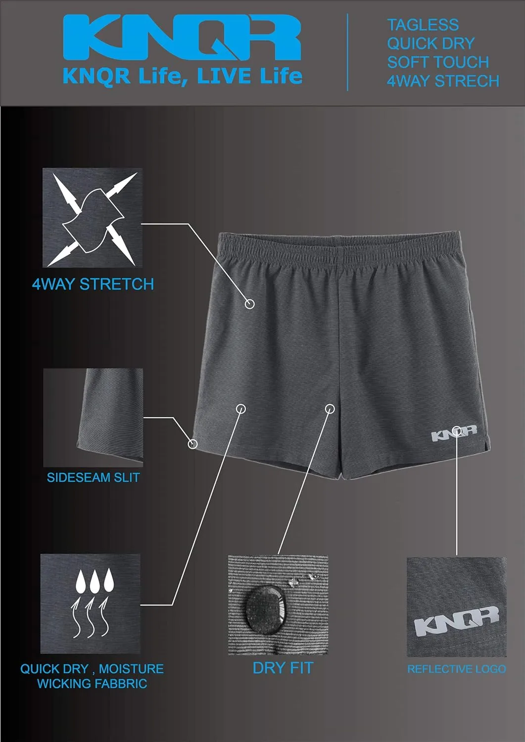 KNQR Mens Performance Lightweight 3 Inch Quick Dry Athletic Workout Training Running Gym Shorts