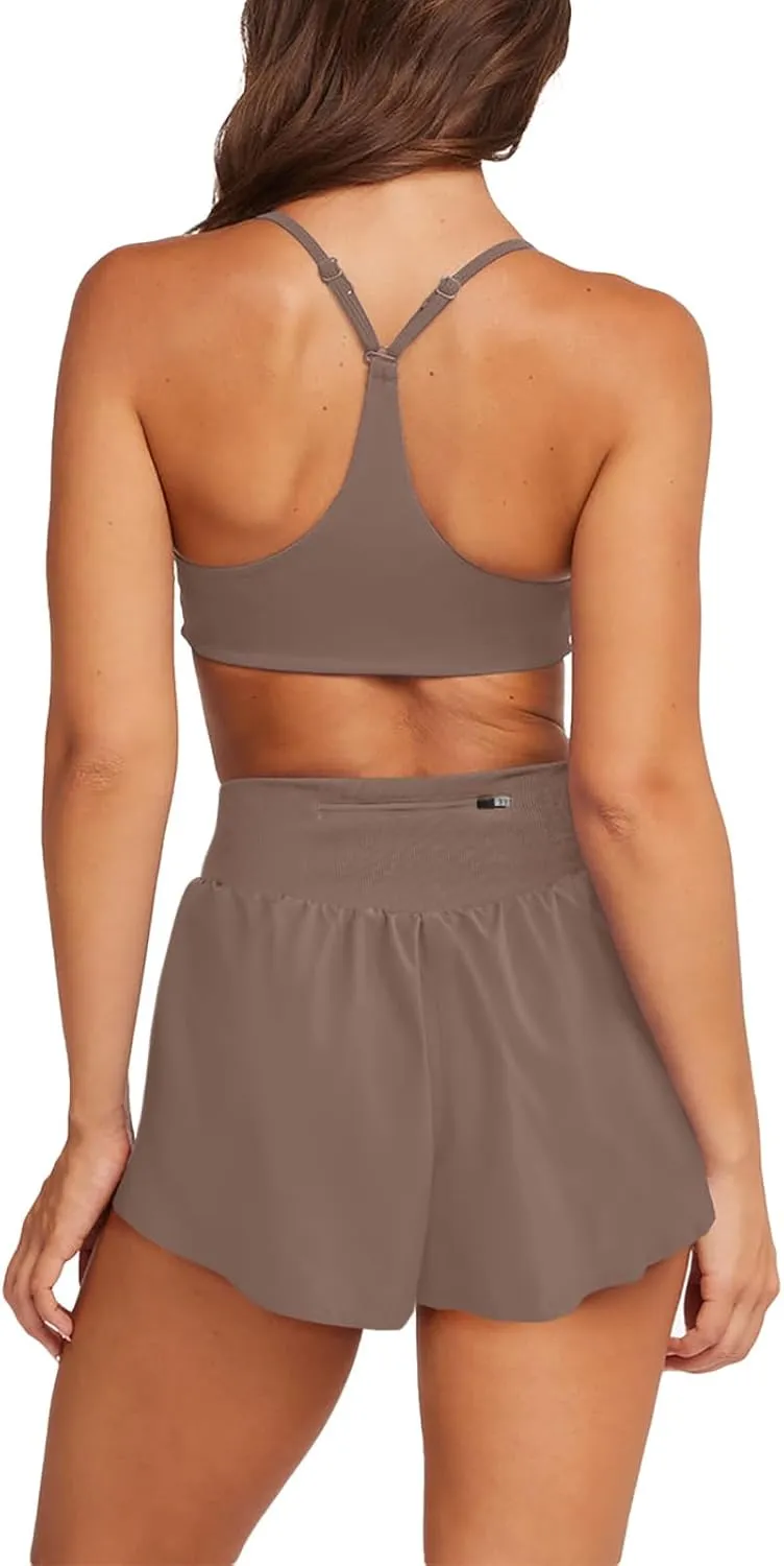 LASLULU Women's Ribbed High Waisted Gym Shorts Tummy Control Biker Workout Running Tennis Shorts with Zipper Pockets