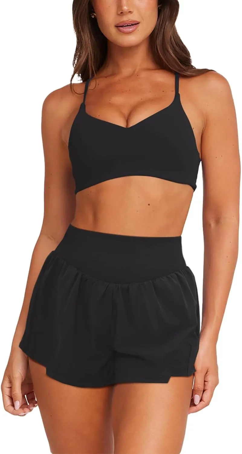 LASLULU Women's Ribbed High Waisted Gym Shorts Tummy Control Biker Workout Running Tennis Shorts with Zipper Pockets